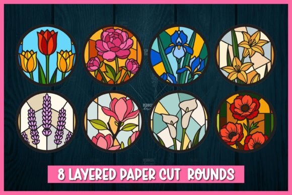 8 Layered Flowers Stained Glass SVG for Crafts and Graphics