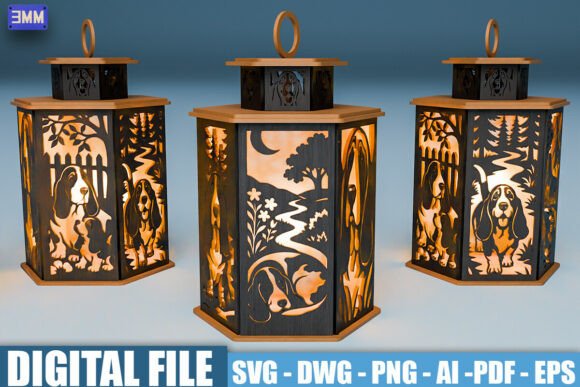 Basset Hound Lantern SVG for Laser Cutting Stands
