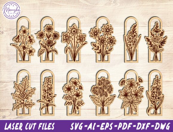 Birth Flower Bookmark SVG Bundle for Mother S Day Laser Cutting