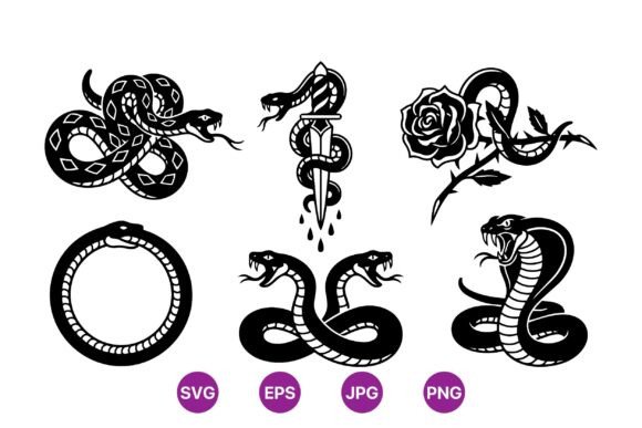 Black Snake Tattoo SVG Pack for Bold Graphic Designs