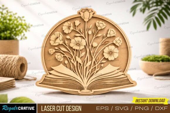 Book Flower Laser Cut File for Creative Merchandise