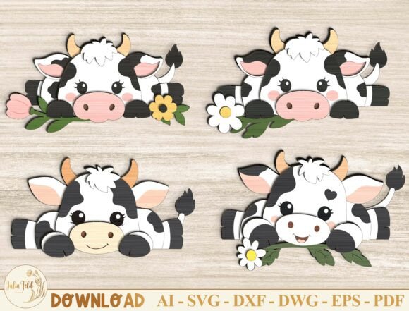 Cow Peeking Laser Cut File SVG Bundle for Home Decor