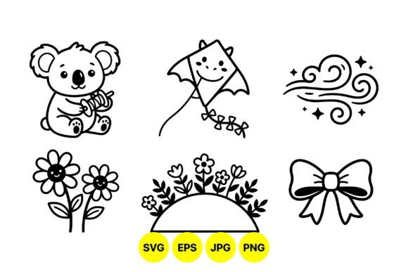 Cute Black Line Art Icons for Crafting and Design