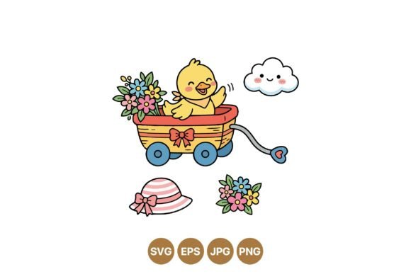 Cute Duckling Spring Clipart - A Playful Graphic Asset