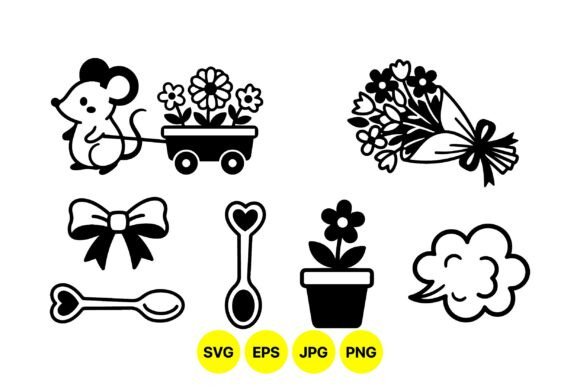 Cute Mouse Flower Clipart Set for Graphics and Illustrations