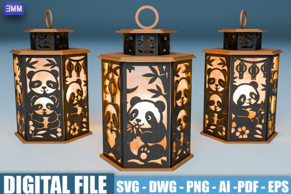 Cute Panda Lantern SVG for Laser Cutting and Stands