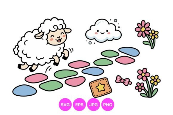 Cute Sheep Hopscotch Clipart for Graphics and Illustrations