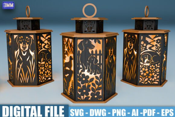Dachshund Dog Lantern SVG for Laser Cutting Stands
