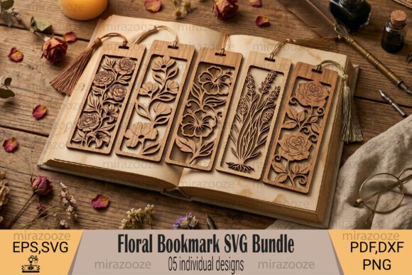 Floral Bookmark SVG Bundle for Laser Cutting and Other Art Amp
