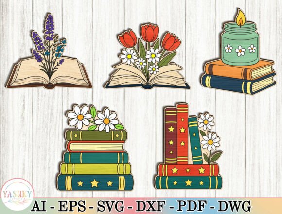 Floral Books Reading Decor Laser Cut for Home Decor