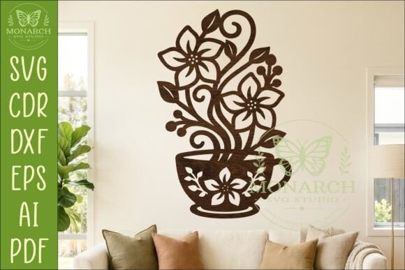 Floral Coffee Cup Wall Art SVG for Modern Web Design