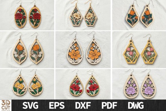 Floral Earrings SVG Bundle for Laser Cutting