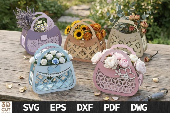 Floral Purse Basket Bundle for Laser Cutting in Home Decor