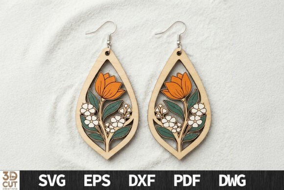 Floral Teardrop Earrings SVG for Laser Cutting and Earrings