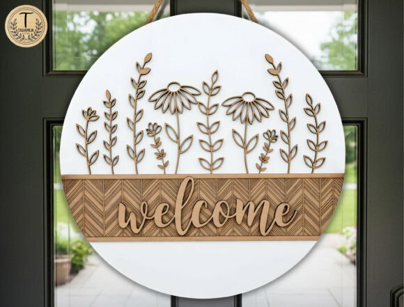 Floral Welcome Door Hanger Lasercut File for Home Decor