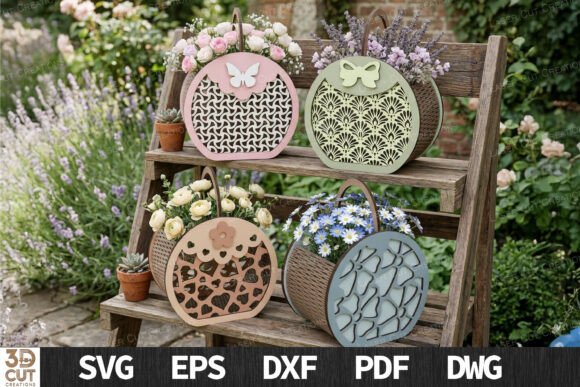 Flower Basket Bundle SVG Laser Cut for Home Decor