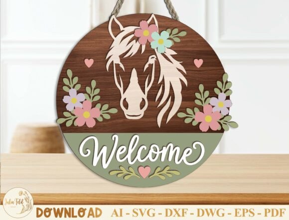 Horse Welcome Sign Laser Cut File for Home Decor