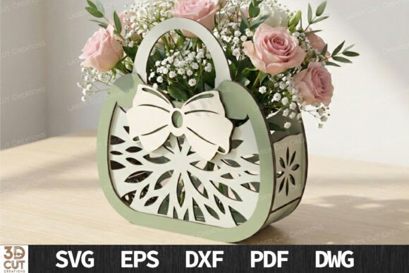 Laser Cut Floral Bow Gift Basket SVG for Home Decor