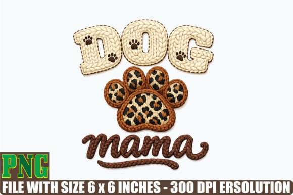 Leopard Dog Mama Faux Yarn Crochet PNG for Branding and Packaging