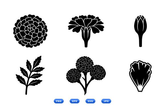 Marigold Silhouette Clipart Set for Graphics and Illustrations