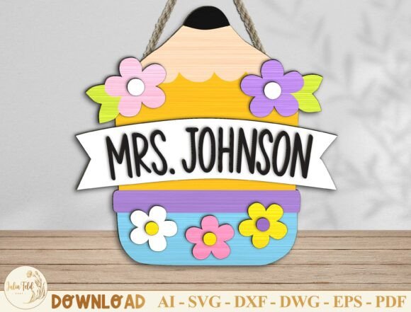 Personalized Pencil Door Hanger SVG for Home Decor and Laser Cutting
