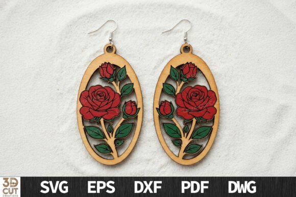 Rose Oval Earrings SVG for Laser Cutting and Earrings
