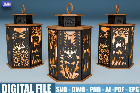 Rottweiler Dog Lantern SVG for Laser Cutting Stands