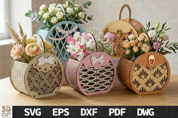 Round Flower Basket Bundle SVG Laser Cut for Elegant Branding
