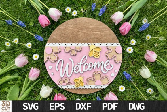 Spring Bee Welcome Door Sign SVG for Laser Cutting and Spring Amp Projects