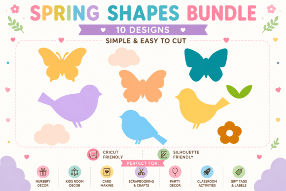 Spring Shapes SVG Bundle Bird Butterfly for Graphics and Icons