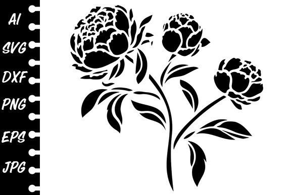Stencil Peony Flowers for Crafts and Graphics