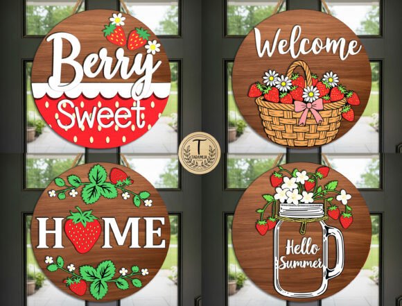 Strawberry Door Sign SVG Bundle for Spring Amp Laser Cutting
