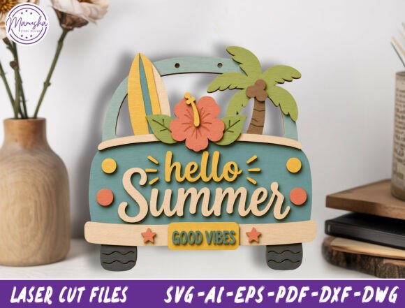 Summer Beach Truck Door Hanger SVG for Laser Cutting