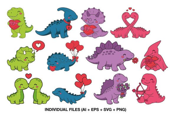 Valentine Dinosaur Card Graphics for Crafts and Digital Products