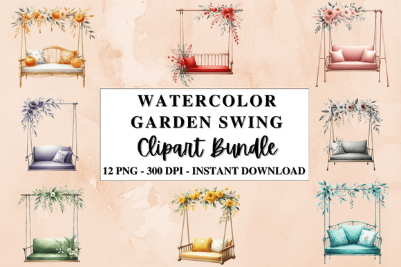 Watercolor Garden Swing Clipart Bundle for Graphics and Illustrations