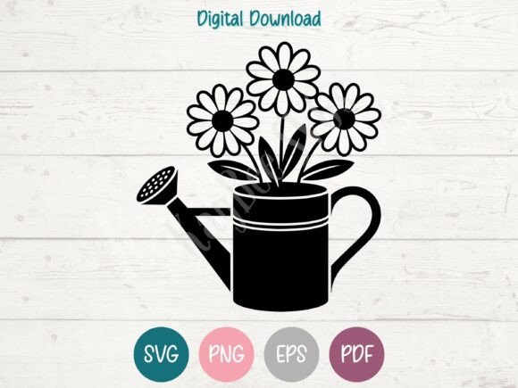 Watering Can with Flowers SVG PNG EPS for Crafts and Graphics