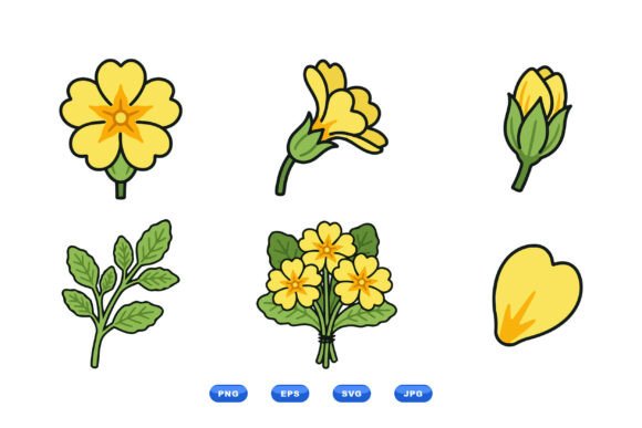 Yellow Primrose SVG Clipart Set for Clean Illustrations and Graphics